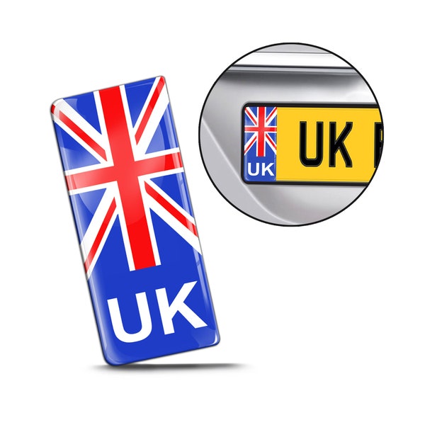 2 x 3D UK Badge Car Number Plate Domed Stickers GB United Kingdom Union Jack Flag