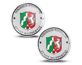 2 x 3D Gel Domed Stickers Badge Stadt Wuppertal Nordrhein-Westfalen German Number Plate Seal