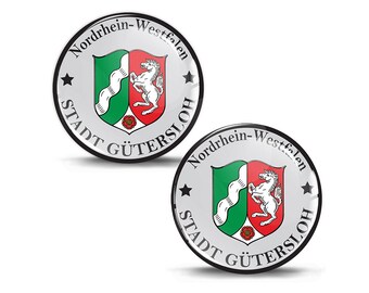 2 x 3D Gel Domed Sticker Abzeichen Stadt Gütersloh Nordrhein Westfalen Deutsches Nummernschild Siegel