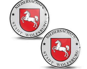 2 x 3D Gel Domed Aufkleber Badge Niedersachsen Stadt Wolfsburg Deutsches Nummernschild Siegel