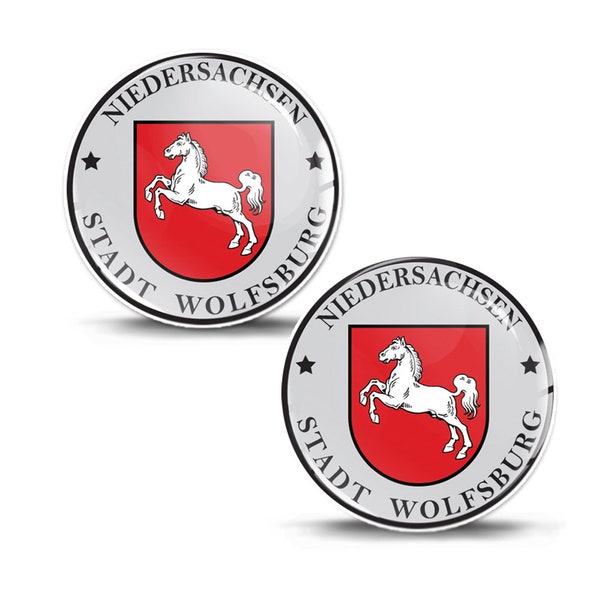 2 x 3D Gel Domed Stickers Badge Niedersachsen Stadt Wolfsburg German Number Plate Seal
