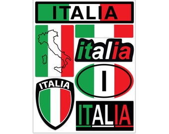 Stickers Set Vinyl Decals Italie Drapeau Italien Ordinateur Portable Voiture Moto Cup Tasse en verre Casque de vélo 7pcs.