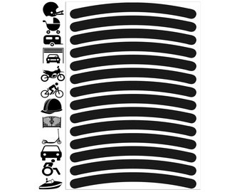 High Visibility Warning Reflective Stickers Safety Black Decals 14pcs. for Bike Helmet Car Motorcycle