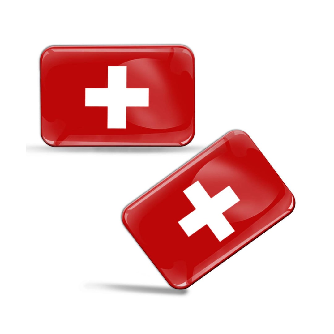 2 X 3D Domed Silicone Badge Switzerland Swiss National Flag Stickers ...