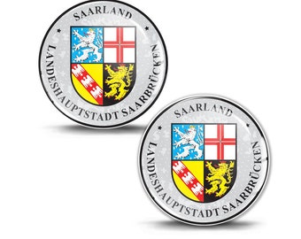 2 x 3D Gel Domed Aufkleber Badge Stadt Saarland Saarbrücken Nummernschild Siegel