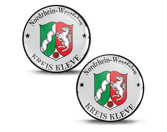 2 x 3D Gel Domed Aufkleber Badge Stadt Rheinland-Westfalen Kreis Kleve Deutsches Nummernschild-Siegel