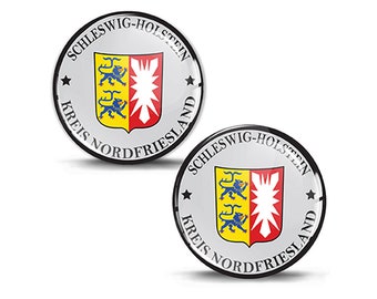 2 x 3D Gel Domed Sticker Abzeichen Schleswig - Holstein Stadt Kreis Nordfriesland Deutsches Nummernschild Resin Siegel