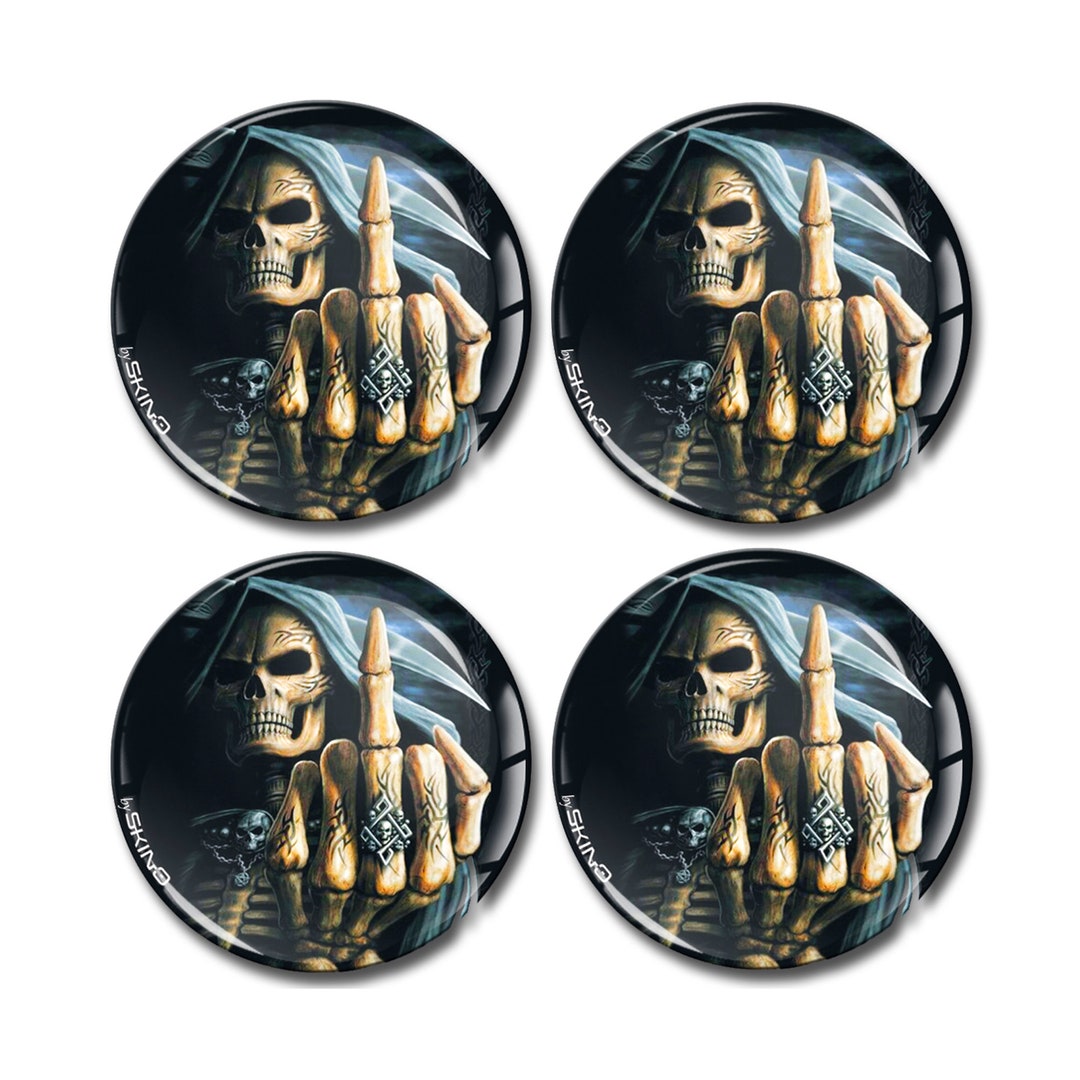 Wheel Center Caps Stickers Custom Tuning Logo Skull Middle Finger A 25
