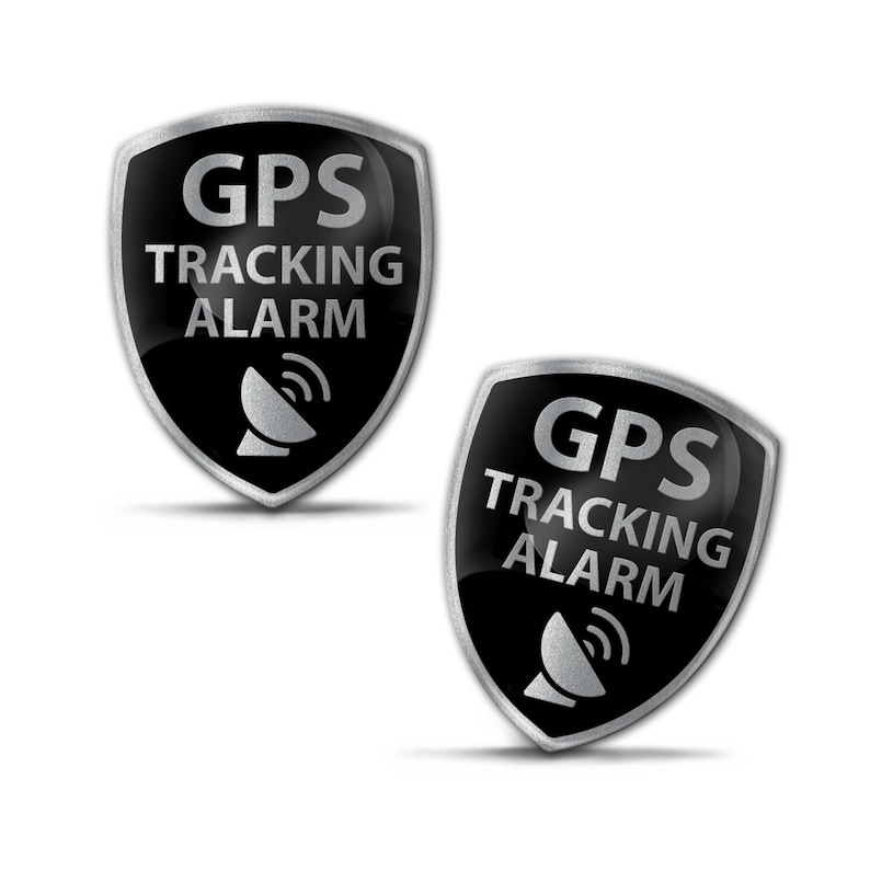 2 x 3D Gel Stickers GPS Tracking Alarm Decal Emblem Car Motorcycle Helmet Scooter Bike image 1