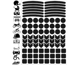 High Visibility Warning Reflective Stickers Safety Black Decals 84pcs. for Bike Helmet Car Motorcycle