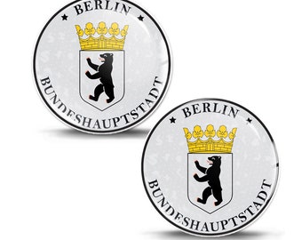 2 x 3D Gel Domed Aufkleber Abzeichen Bundeshauptstadt Berlin Deutsches Nummernschild Siegel