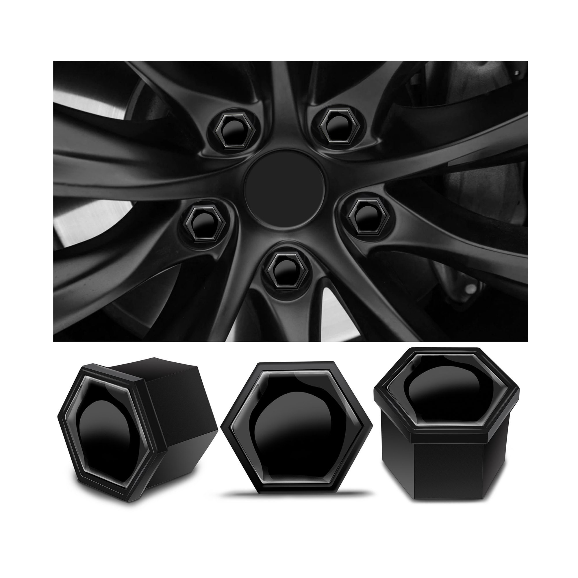 16x Wheel Nut Caps 4x Locking Bolt Covers Caps Universal Black