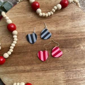 Love, Wednesday COLLECTION | Polymer Clay Dangle Earring - Valentines Day Big Striped Heart