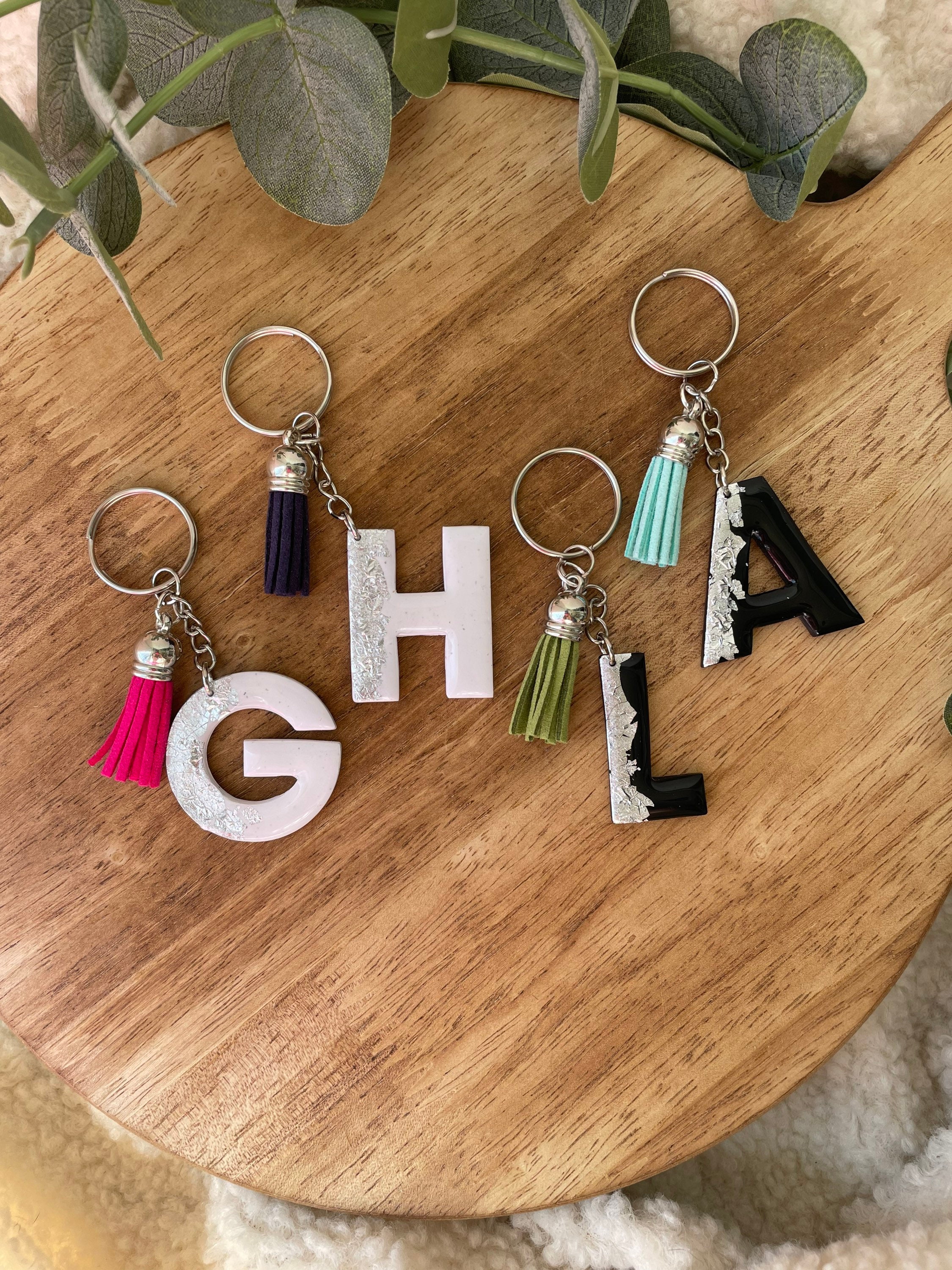 Individual Letter Keychain With Mini Tassels Acrylic Initial