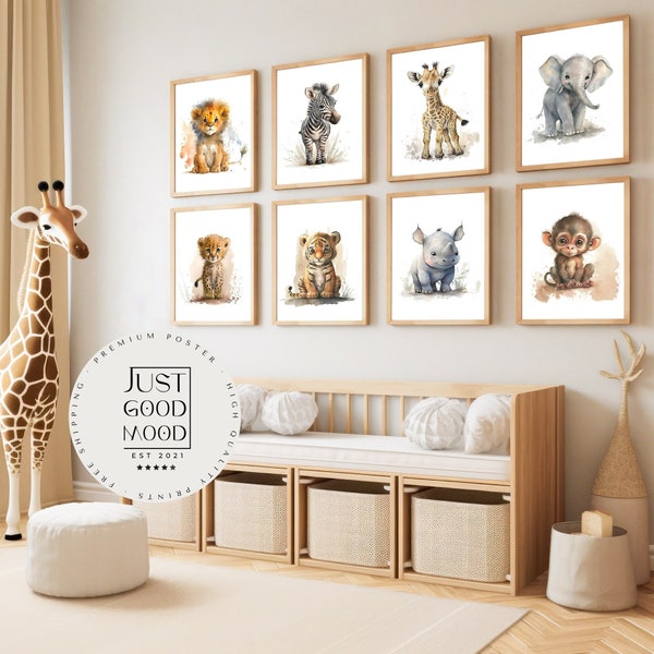 Children's room animals forest jungle watercolor digital pictures download · wall decoration · picture files to print out yourself · digital download