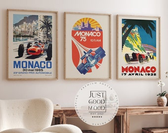 Poster Monaco Racing Car Formula 1 Grand Prix · Gift idea · Retro F1 · Wall pictures bedroom · Decorative print without frame · Picture set