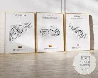 Poster Formula 1 2025 Tracks · Gift Idea · Yas Marina · Barcelona · Las Vegas · Suzuka · Bahrain · Jeddah · Decorative Print · Without Frame