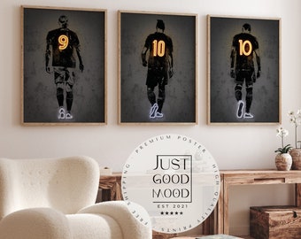 Poster football player neon jersey number 10 and 9 · Gift idea · Name can be personalized · Decorative print without frame