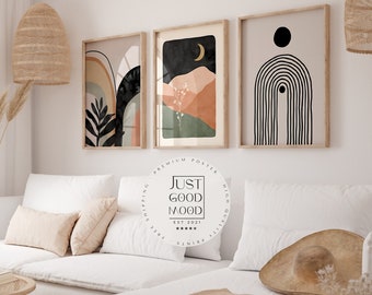 Póster de montañas, luz de luna, plantas y estilo bohemio · Idea de regalo · Lámina decorativa (sin marco)