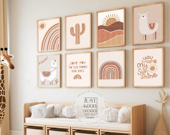 Children's room poster: Alpaca, Rainbow, Cactus, Sun · Children's room pictures · Wall decor · Art print · Decorative print · Unframed