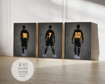 Poster Fußballspieler Neon Trikot Nummer 10 & 7 · Geschenkidee · Name Personalisierbar · Deko Print ohne Rahmen