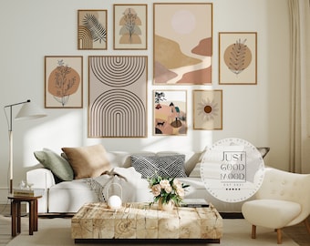 Póster botánico abstracto de líneas bohemias · Idea de regalo · Cuadros para sala de estar o dormitorio · Lámina artística · Impresión decorativa sin marco