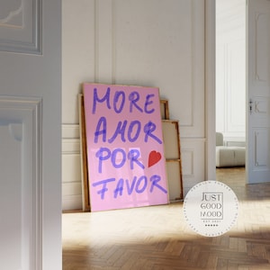 Póster de escritura a mano con arte de pared rosa · Idea de regalo · More Amor Por Favor · Arte de pared eléctrico moderno · Decoración de pared · Impresión decorativa sin marco