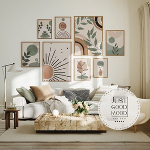 Poster Leaves Boho Geometric Shapes Green · Pictures Living Room · Wall Pictures Bedroom · Decoration Print without Frame · Picture Set Art Print