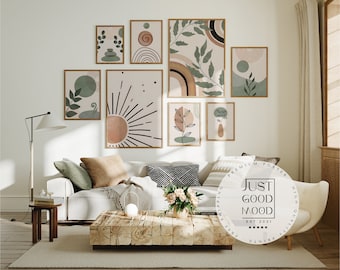 Póster Hojas Boho Formas Geométricas Verdes · Imágenes para Sala de Estar · Arte de Pared para Dormitorio · Impresión Decorativa sin Marco · Conjunto de Imágenes Impresión Artística