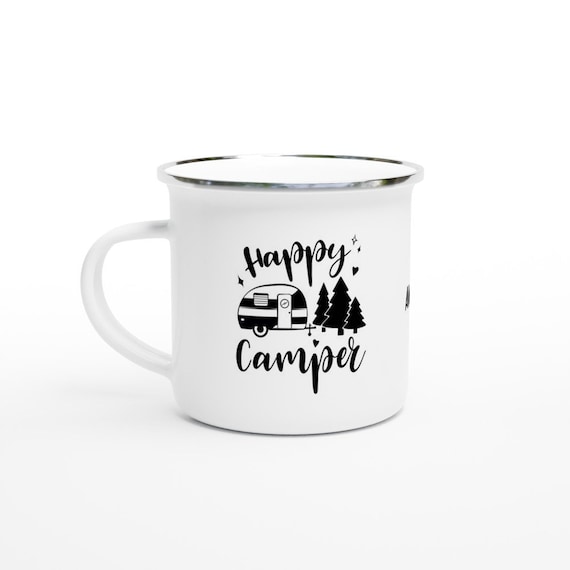 Cute Camp Coffee Mug CAMPER COFFEE MUG Coffee Lover Gift Handmade Enamel Coffee Cup Travel Ceramic Coffee Cup Outdoor Coffee Mugs