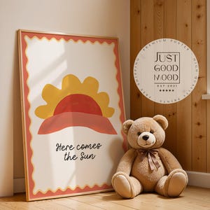 Póster para habitación infantil, sol · Aquí viene el sol · Cálido y acogedor · Idea de regalo para niños · Look boho · Lámina decorativa sin marco