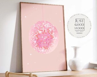 Disco Ball Poster · Pink Mirror Ball · Retro Party Decoration · Glitter 70s Style · Modern Wall Art · Unframed