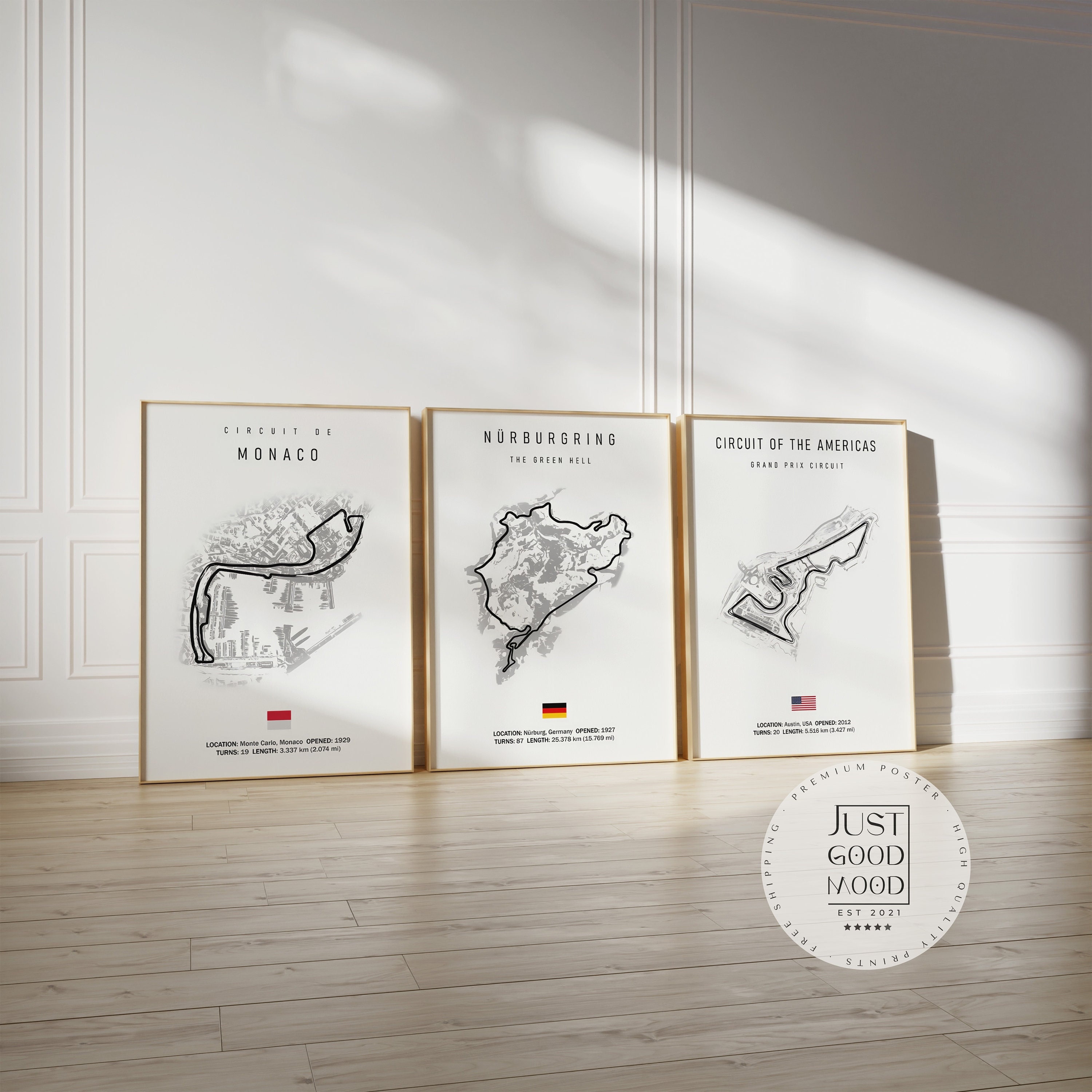 Poster Formula 1 2025 Tracks · Gift Idea · Grand Prix of Monaco Spa Nürburgring Monza · Decorative Print without Frame
