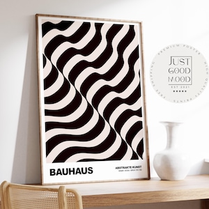 Bauhaus Poster - Abstract Art · Wave Pattern in Beige and Black · Geometric Retro Design · Decorative Print (Unframed)
