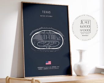 Póster del Texas Motor Speedway · Circuito ovalado de NASCAR en EE. UU. · Idea de regalo para aficionados a las carreras · Lámina decorativa para pared sin marco