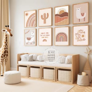 Affiche Alpaga pour Enfants · Cactus Arc-en-ciel Soleil · Images pour Chambre d'Enfant · Décoration Murale Bohème · Sans Cadre