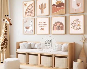 Alpaca Kids Poster · Rainbow Cactus Sun · Kids Room Pictures · Boho Wall Decor · Unframed