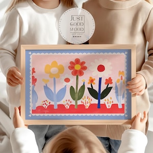 Póster de flores para habitación infantil · Cuadro de flores de colores en estilo escandinavo · Decoración de pared alegre para habitaciones de niñas · Lámina decorativa sin marco