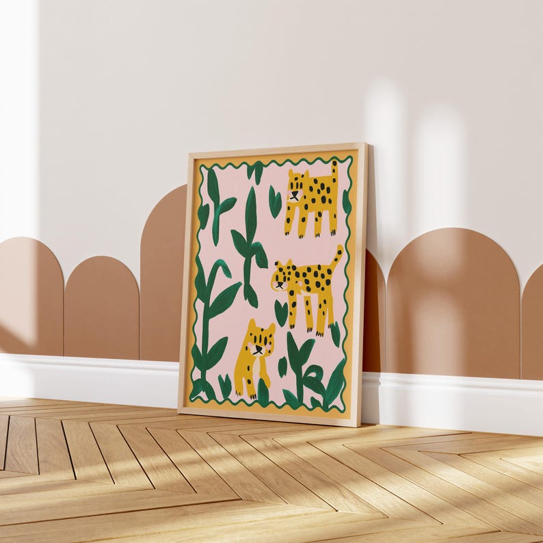 Leopard print poster for children's room · Animal poster with jungle plants · Colorful safari wall decor for children's room · Decorative print without frame image 8