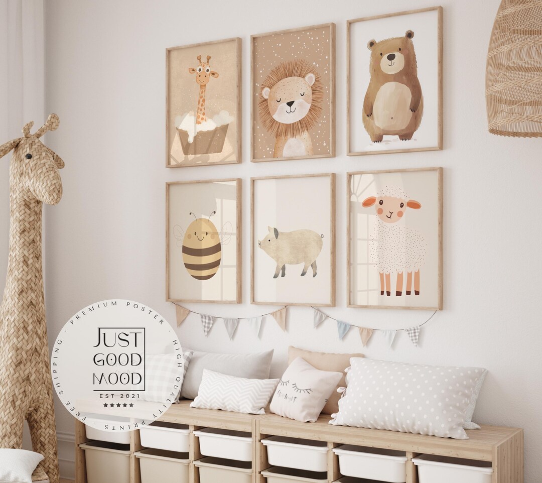 Boho Baby Room Poster · Giraffe Lion Bee Sheep Pig · Decorative Print ...
