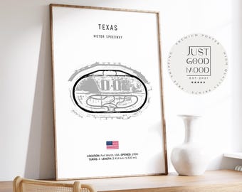 Póster del Texas Motor Speedway · Circuito ovalado de NASCAR en EE. UU. · Idea de regalo para aficionados a las carreras · Lámina decorativa para pared sin marco