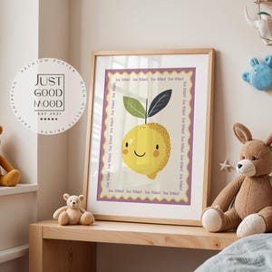 Poster Kinderzimmer Zitrone · Be Kind Spruch · Fruchtige Wanddeko mit Gesicht · Liebevolle Botschaft für Kinder · Dekoprint ohne Rahmen