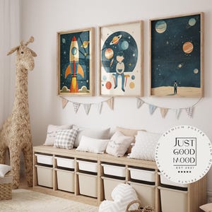 Raketposter · Astronauten kinderkamer · Planeten muurdecoratie · Cadeau · Zonder lijst