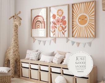 Sun Cloud Poster · Rainbow Flowers Nursery · Boho Wall Art · Gift · Unframed