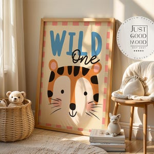 Póster infantil Tigre · Letras Wild One · Motivo animal divertido · Decoración de jungla para niños · Imagen de cumpleaños · Impresión decorativa sin marco