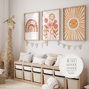 Póster imágenes habitación infantil · Idea regalo para niños · Rayos de sol flores arcoiris nube · Lámina decorativa sin marco