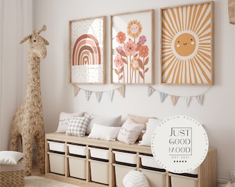 Poster children's room pictures · gift idea for children · sun rays flowers rainbow cloud · decorative print without frame