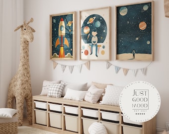 Astronaut Poster for Kids' Room · Gift Idea for Children · Space Rocket & Planets · Decorative Print (Unframed)