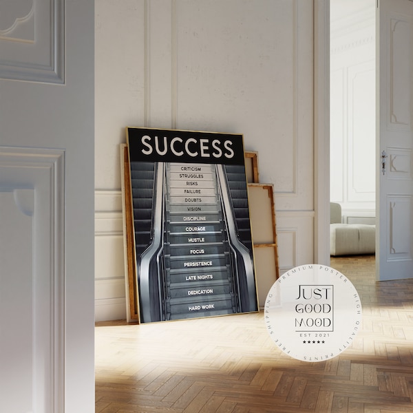 Erfolgs Treppe Poster · Geschenkidee · Success · Motivation Quote · Büro Deko · moderne Wand Kunst · Wand Deko · Deko Print ohne Rahmen