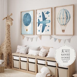 Poster Children's Room Hot Air Balloon Airplane Watercolor Flight Dreams · Children's Room Pictures · Wall Decoration · Art Print · Decoration Print · Without Frame